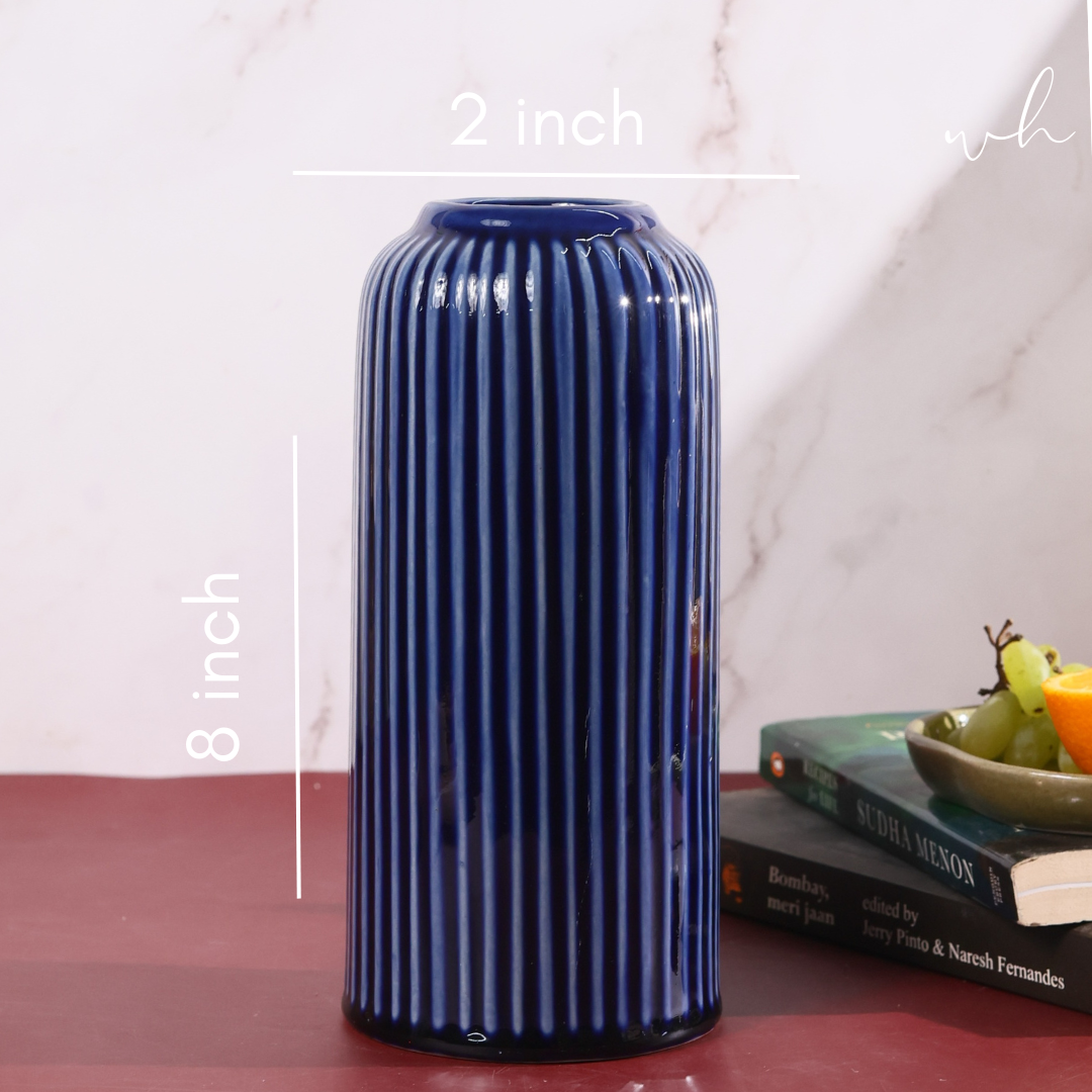 Glossy Blue Lined Vase