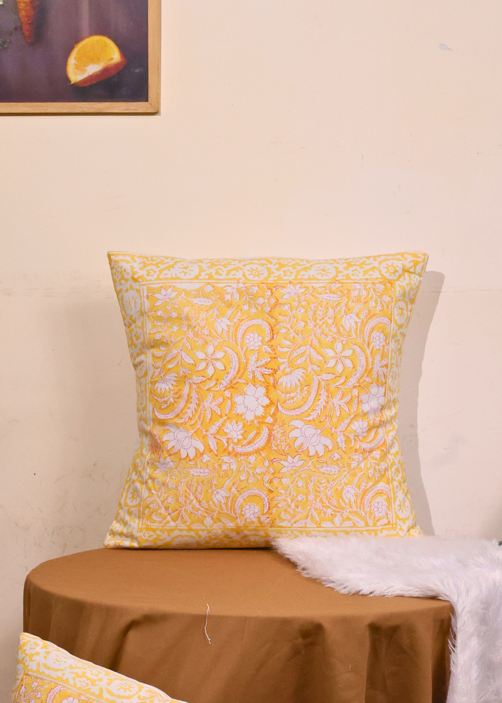 Yellow patterned cushion cover