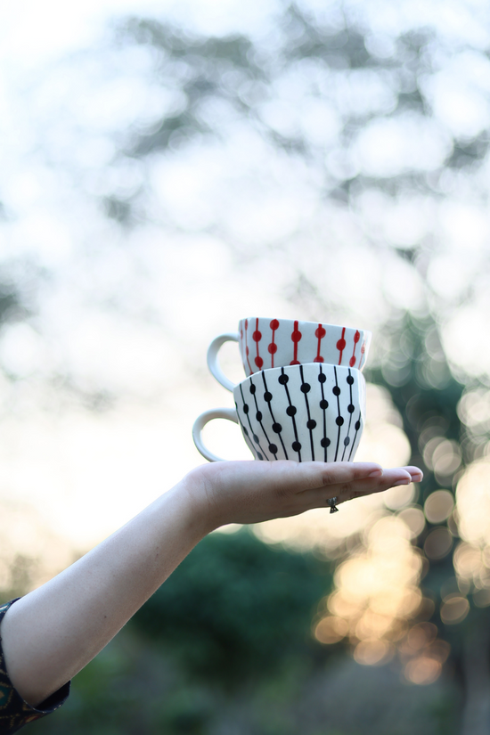 red & black dotted mugs set of two