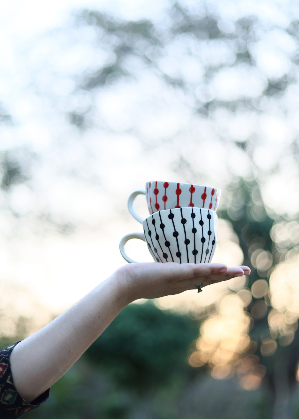 red & black dotted mugs set of two