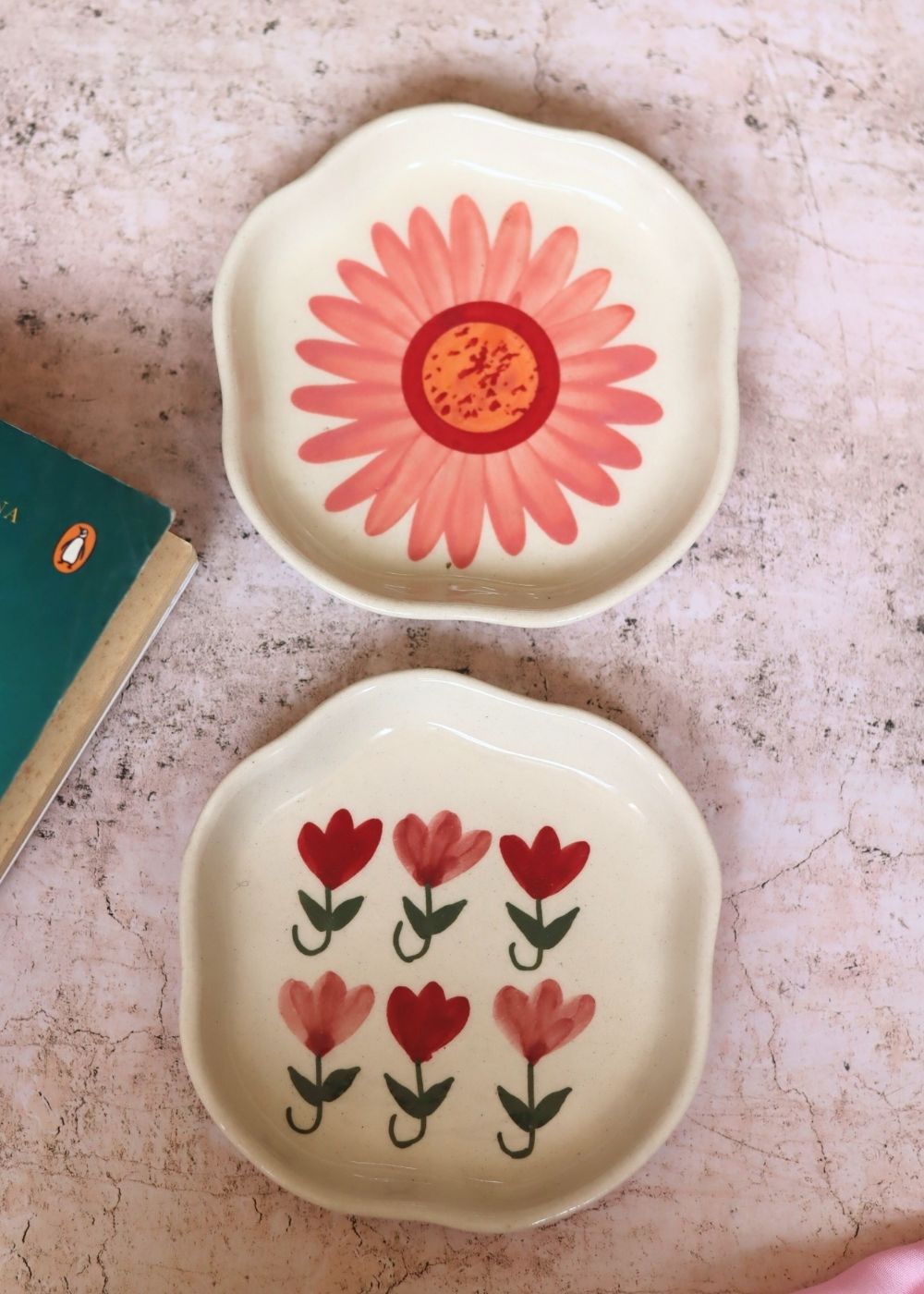 Flower & Pastel Tulip Handmade Dessert Plate handmade in India