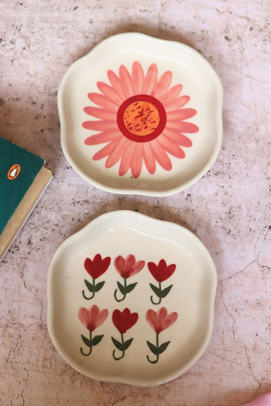 Flower & Pastel Tulip Handmade Dessert Plate handmade in India
