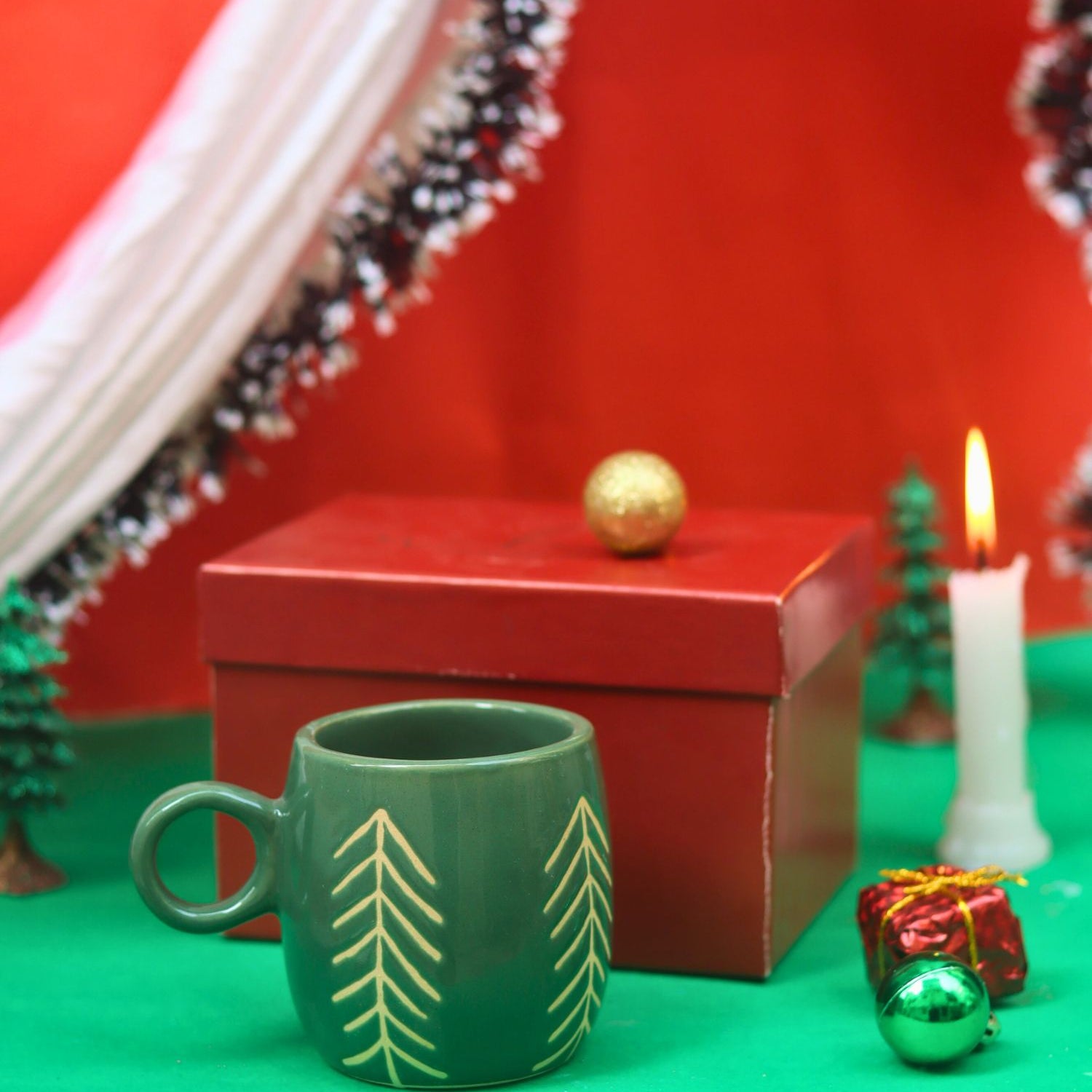 handmade Christmas Tree Cuddle Mug - Green in a Gift Box