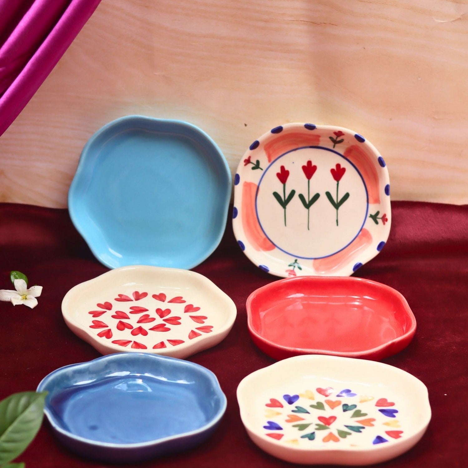 handmade Set of 6 Heart & Neutral Dessert Plate (for the price of 5)