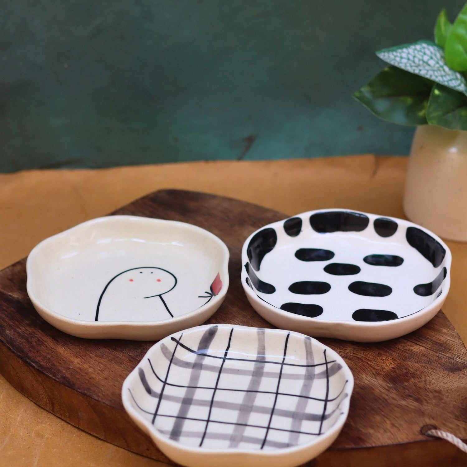 handmade Checks, Zebra & Crosses Handmade Dessert Plate
