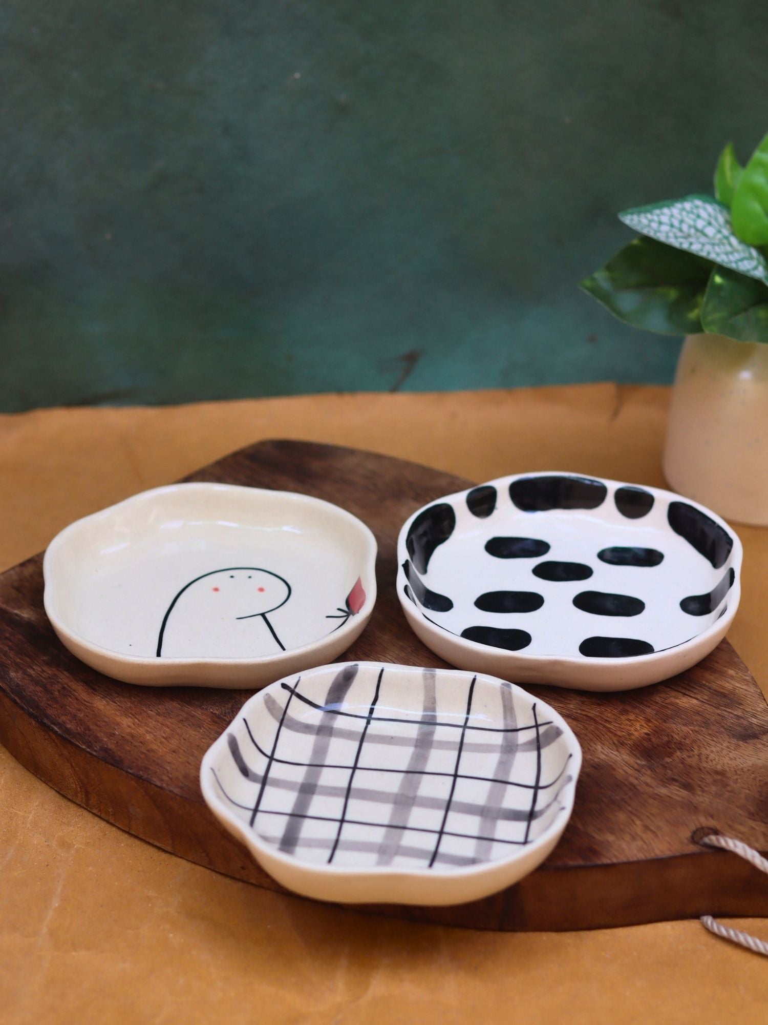 handmade Checks, Zebra & Crosses Handmade Dessert Plate