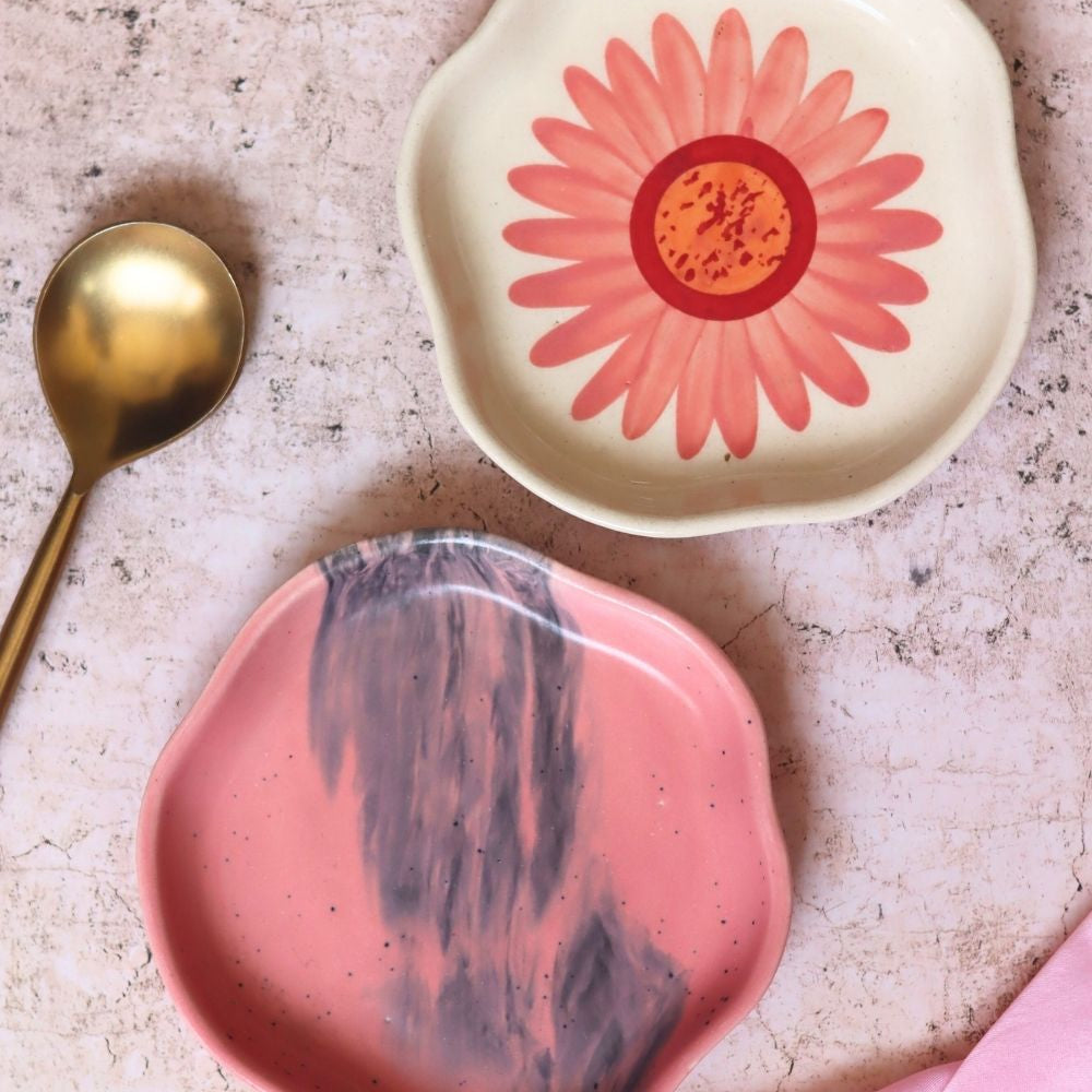 Handmade Red Ombre & Flower Handmade Dessert Plate