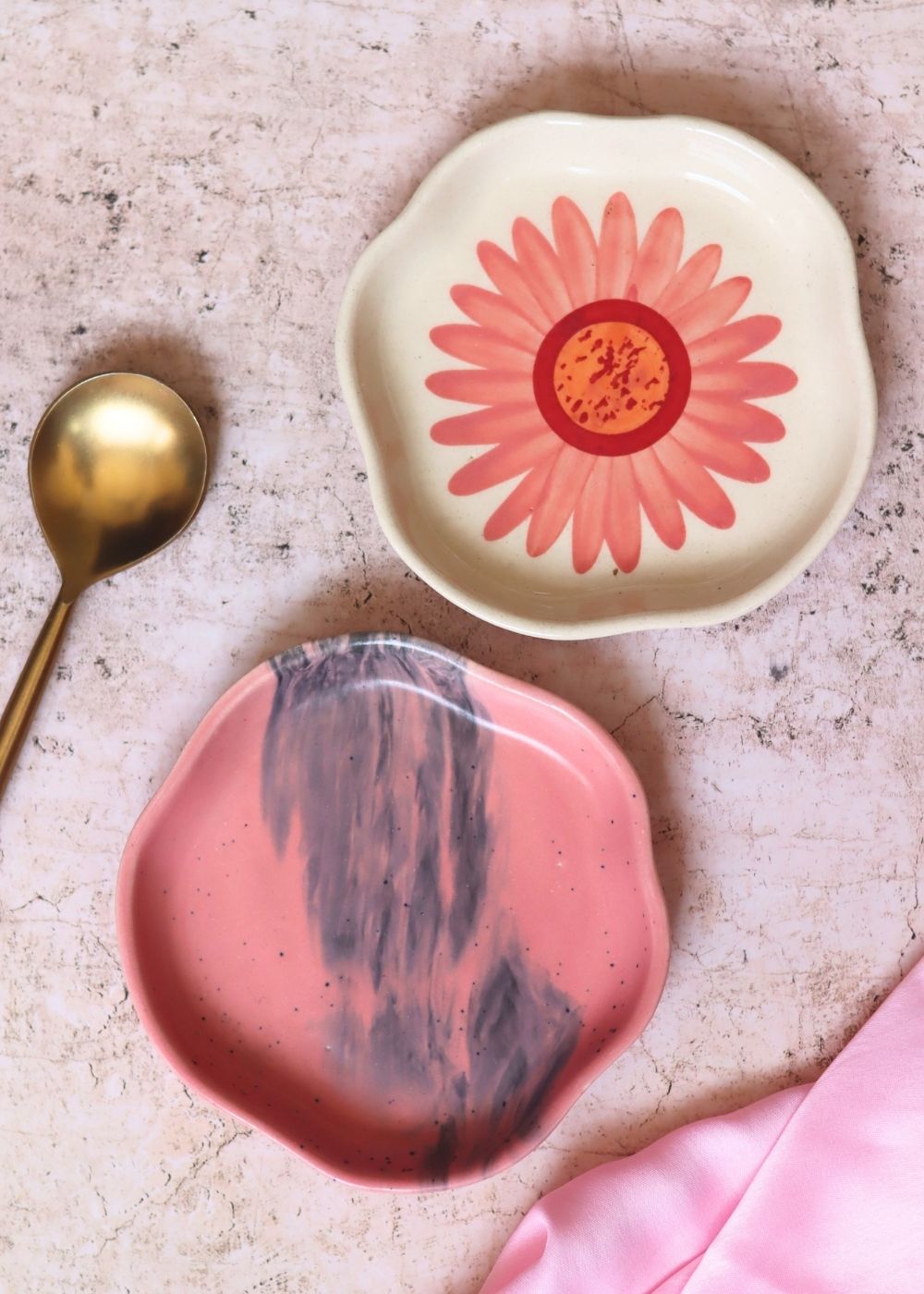 Handmade Red Ombre & Flower Handmade Dessert Plate