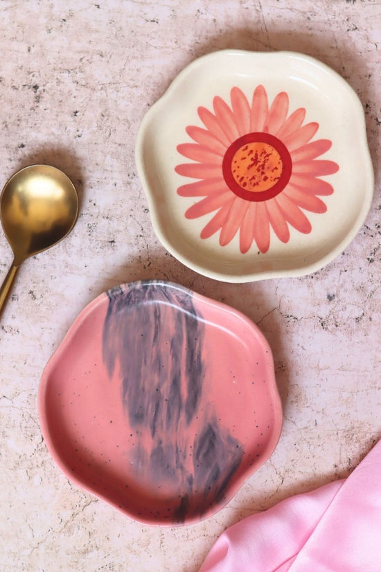 Handmade Red Ombre & Flower Handmade Dessert Plate