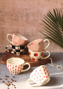 Handmade Set of 6 Heart & Polka Mugs (for the price of 5)