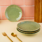 pistachio stoneware quarter plate with golden cutlery