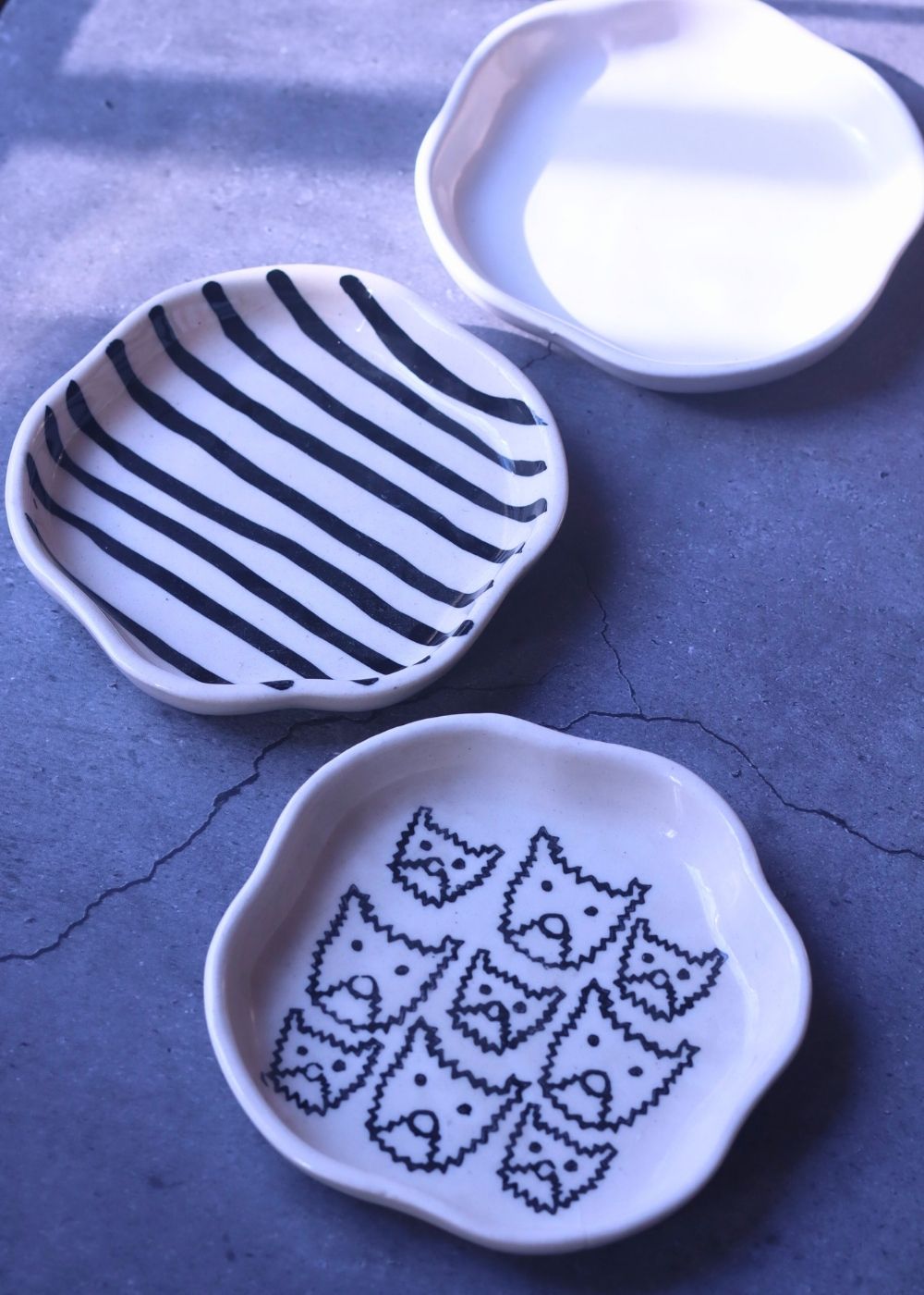 Zebra, Cat & White Handmade Dessert Plate - Set of 3 handmade in india