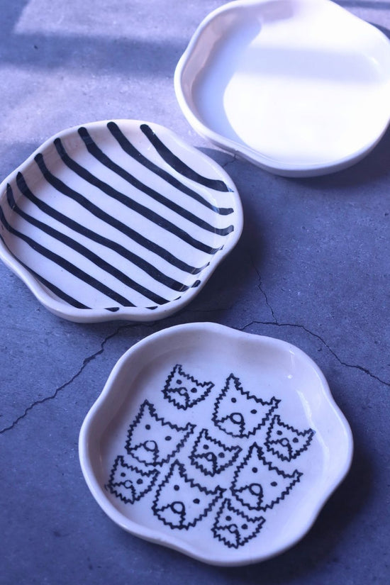 Zebra, Cat & White Handmade Dessert Plate - Set of 3 handmade in india