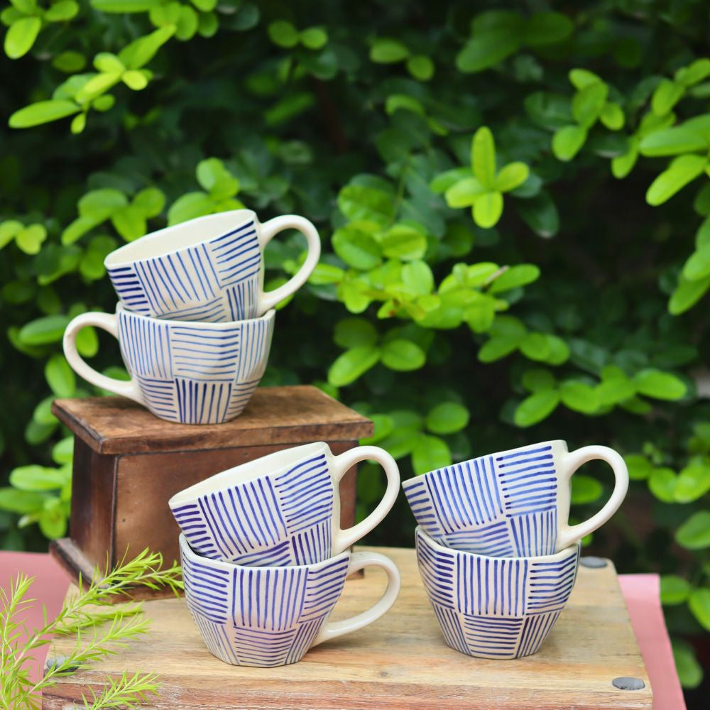 handmade Set of 6 - Blue All Lines Mug