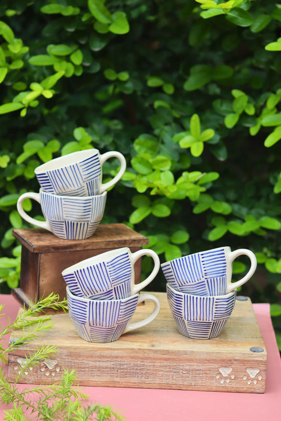 handmade Set of 6 - Blue All Lines Mug