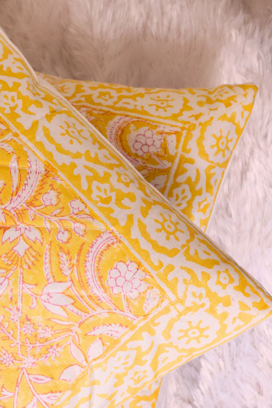 Cotton cushion covers yellow patterned