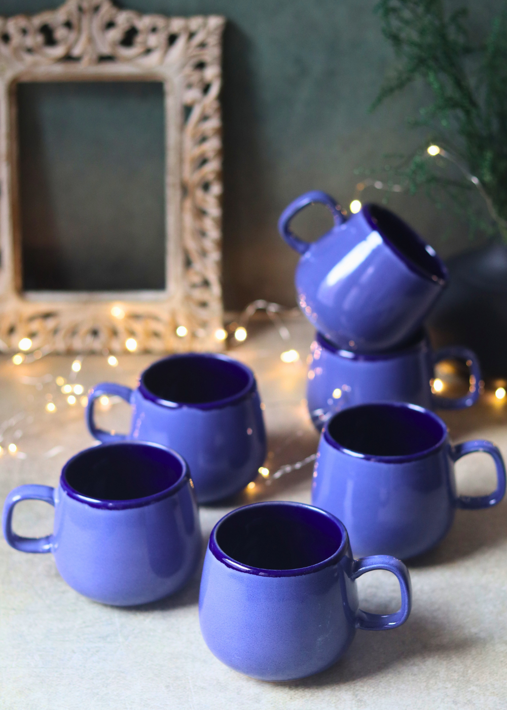Serveware blue ceramic coffee mugs set of 6 