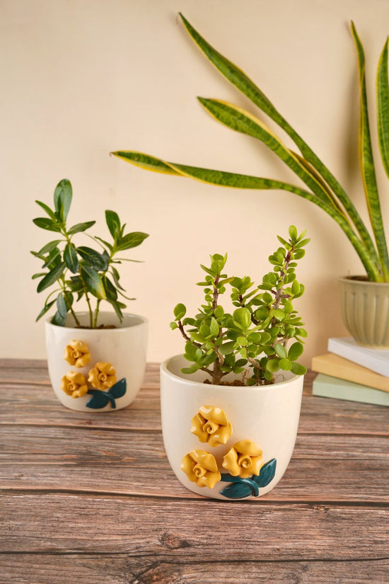 yellow flower planter handmade in india