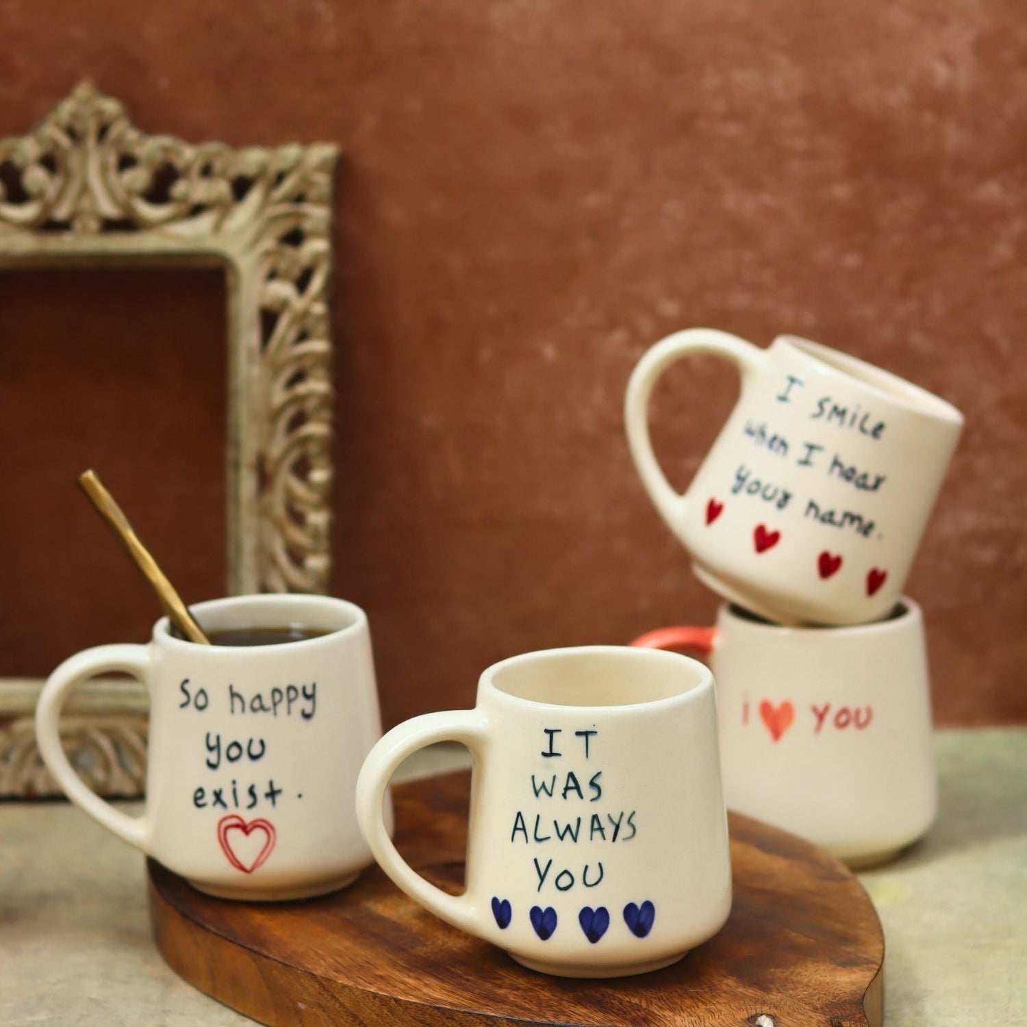 Set of 4 - Essential love sips mugs combo made by ceramic