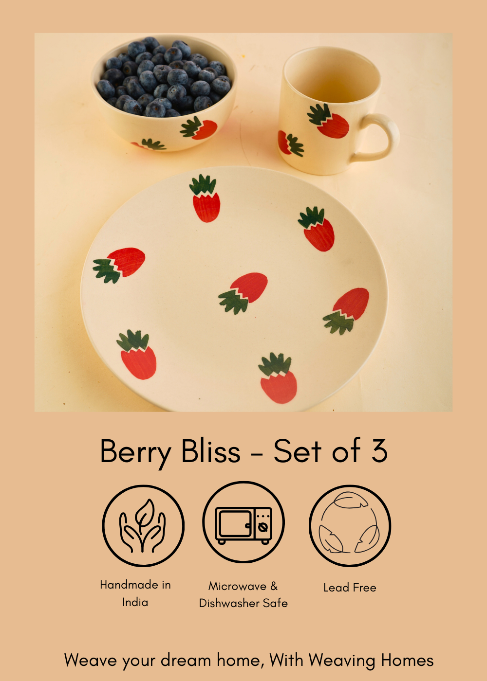 berry bliss set of 3 handmade in india 