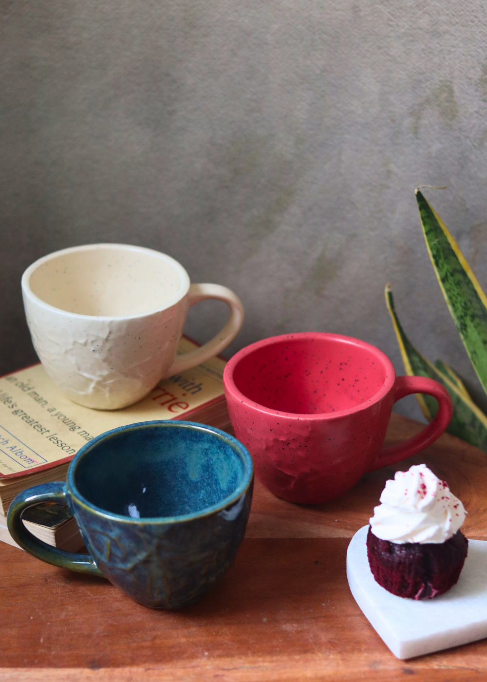 handmade textured mugs set of three