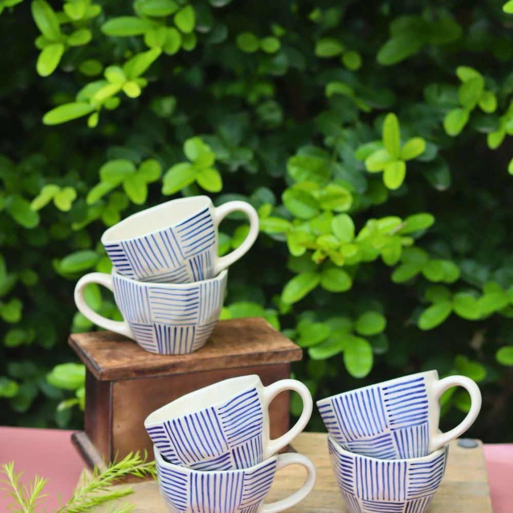 Set of 6 - Blue All Lines Mug made by ceramic