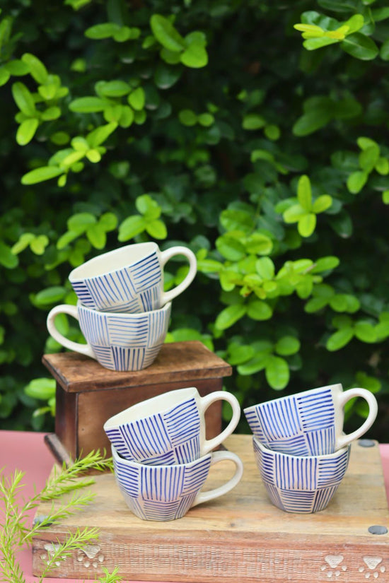 Set of 6 - Blue All Lines Mug made by ceramic