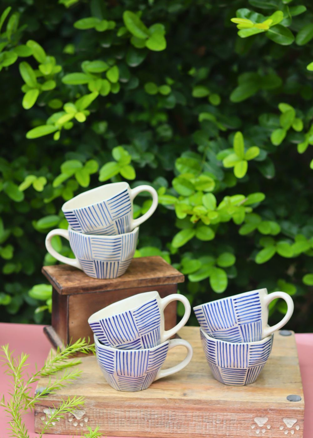 Set of 6 - Blue All Lines Mug made by ceramic