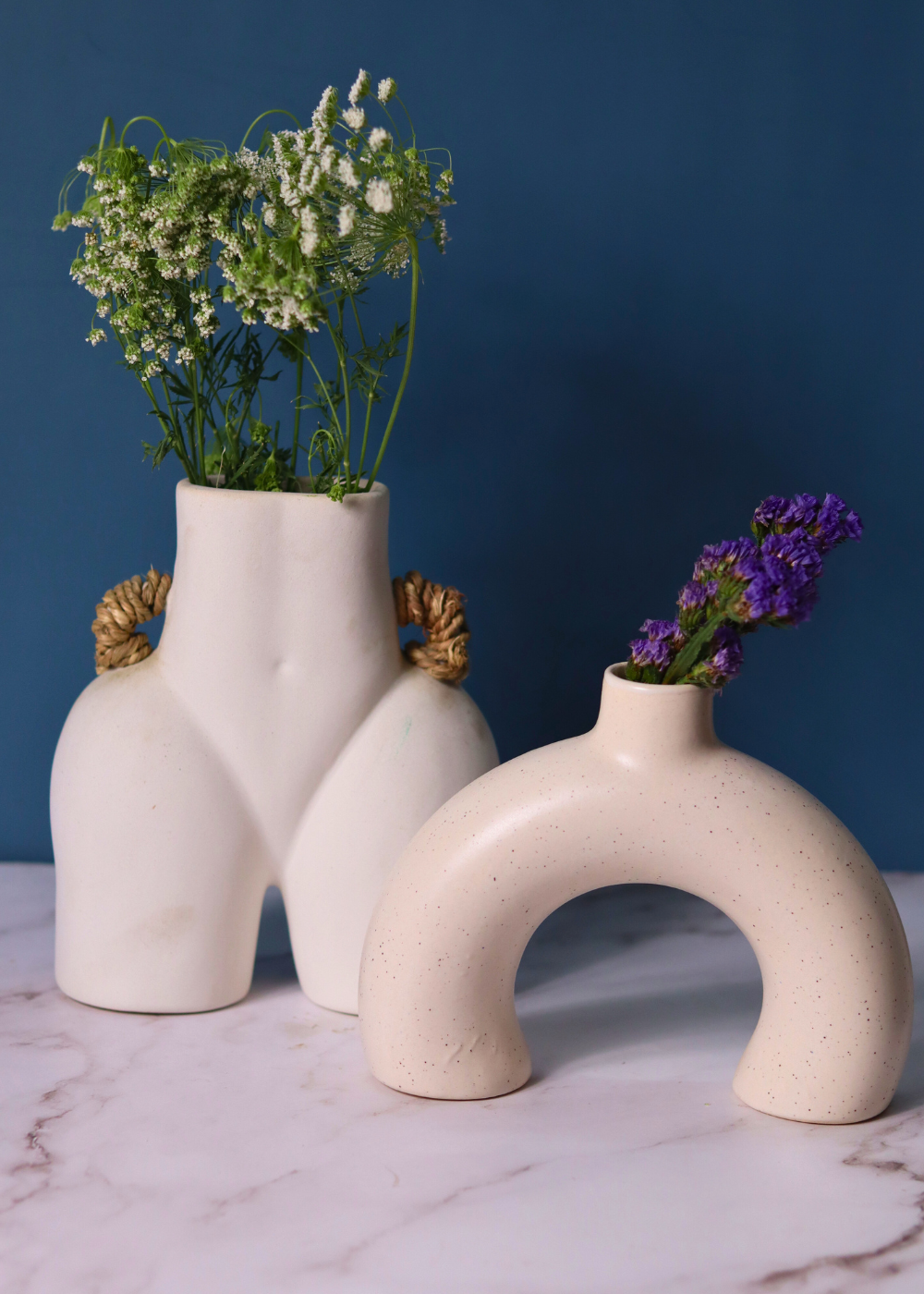 handmade white body & half donut vase set of two combo