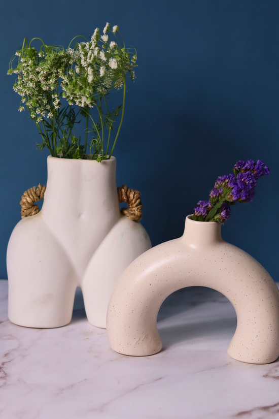 handmade white body & half donut vase set of two combo