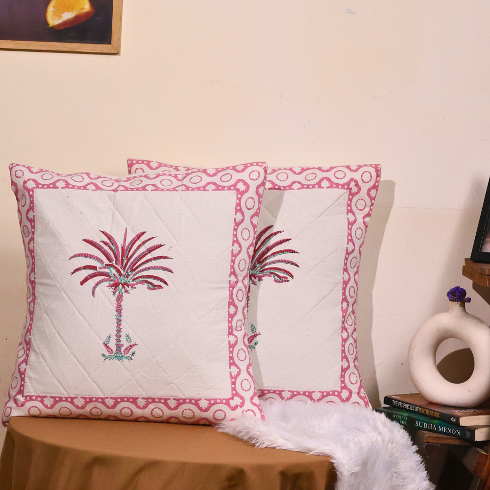 Pink palm cushion cover