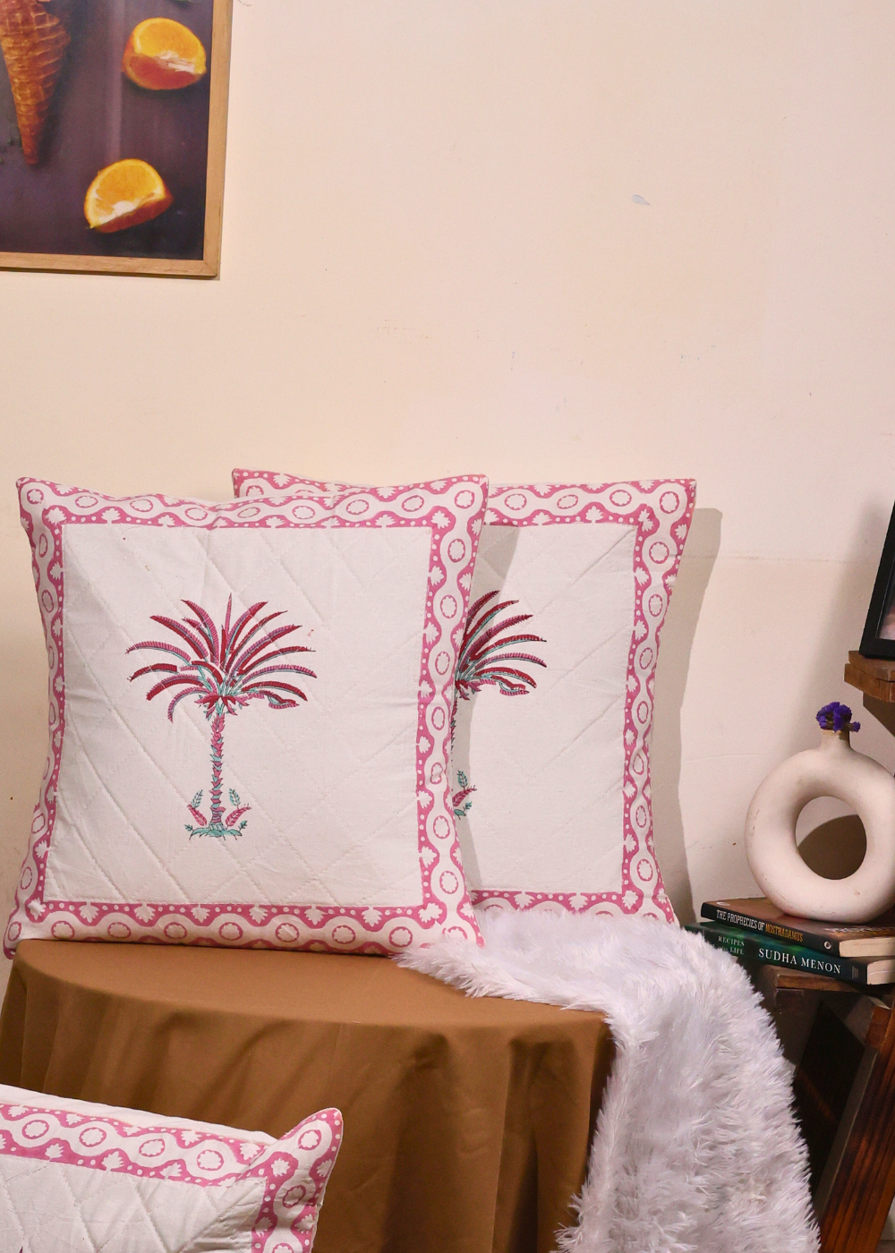 Pink palm cushion cover