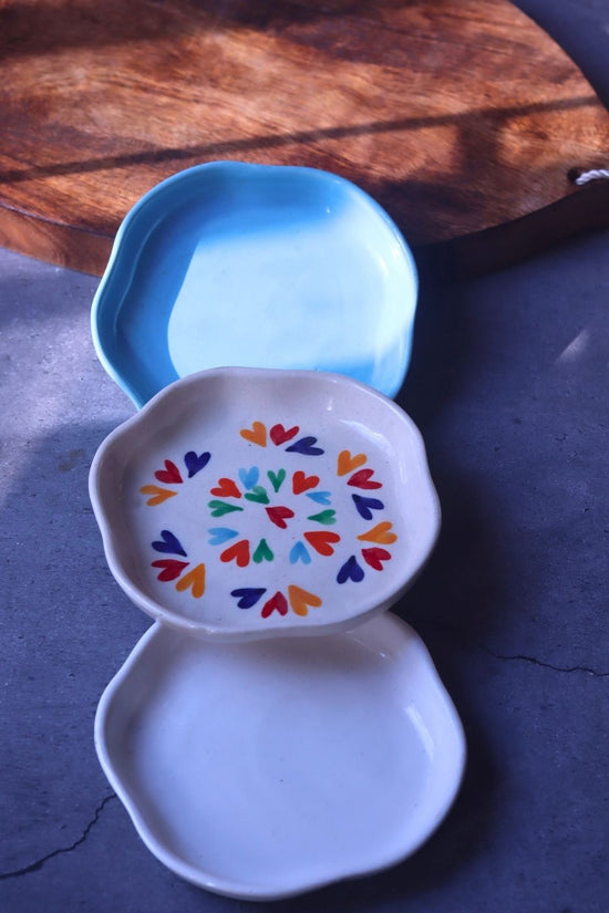 LoveisLove, White & Ocean Blue Handmade Dessert Plates made by ceramic