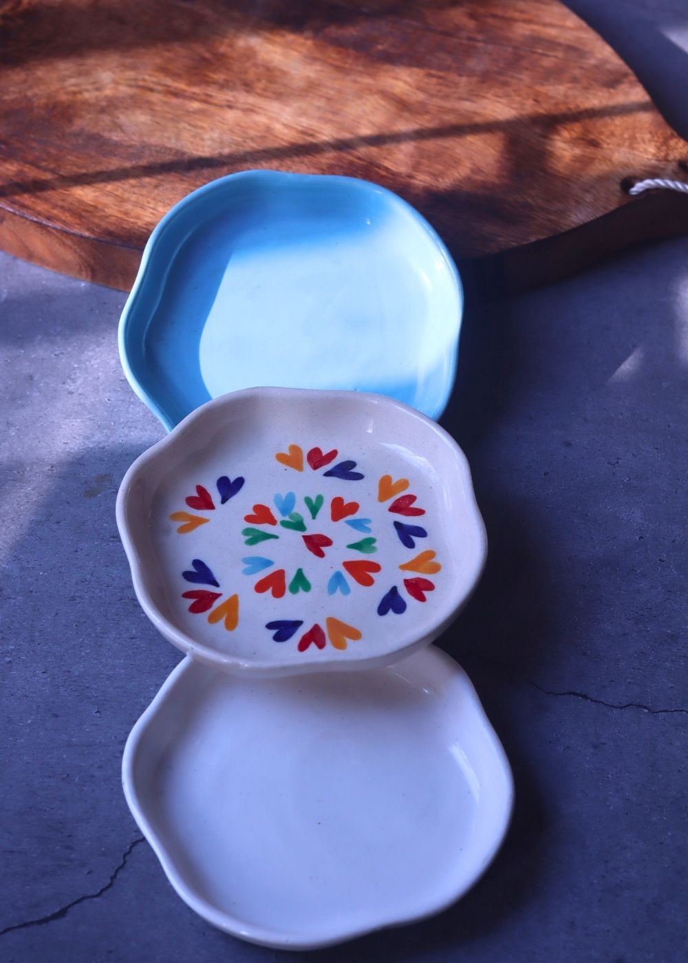 LoveisLove, White & Ocean Blue Handmade Dessert Plates made by ceramic