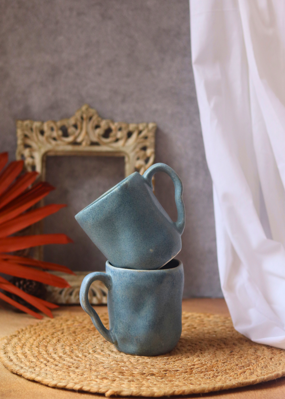 Earthy wavy blue mugs 
