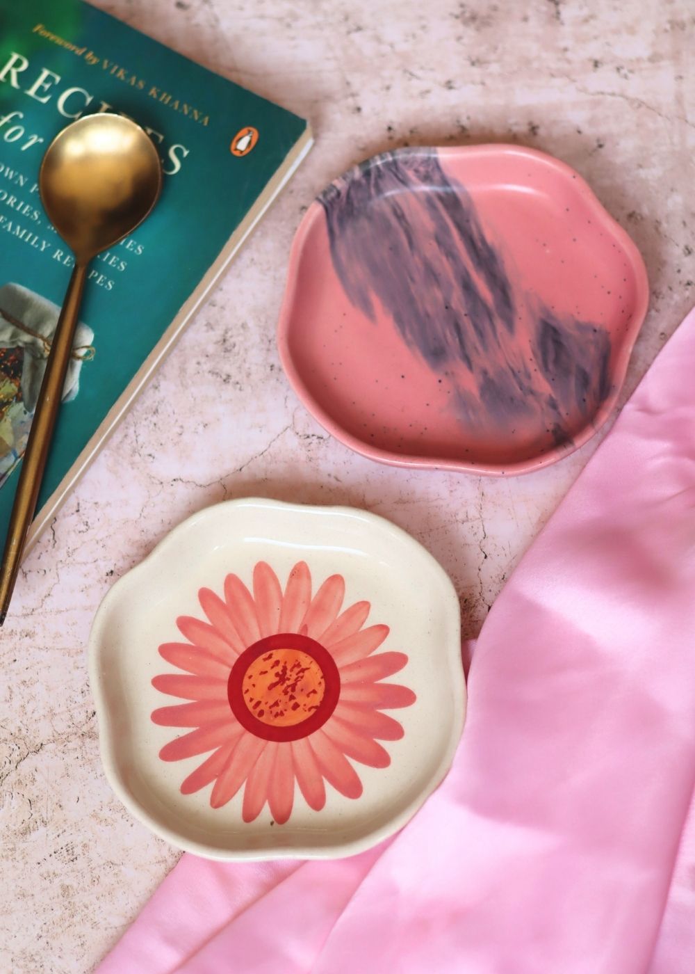 Red Ombre & Flower Handmade Dessert Plate with premium quality material