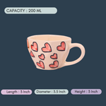 handmade pink heart mug with measurement