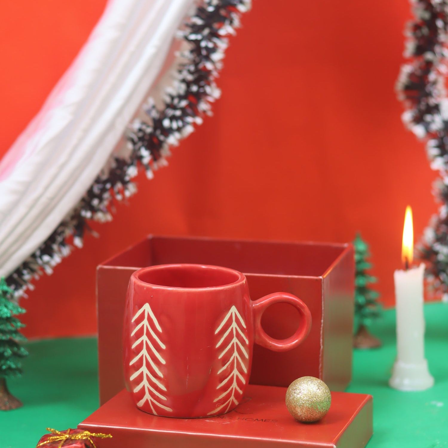 handmade Christmas Tree Cuddle Mug - Red in a Gift Box