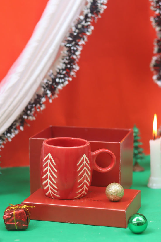 handmade Christmas Tree Cuddle Mug - Red in a Gift Box