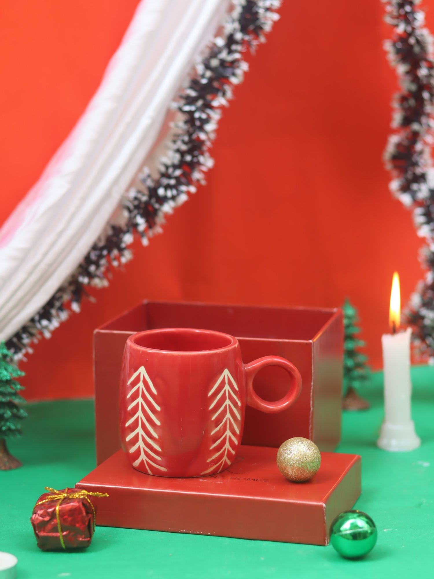 handmade Christmas Tree Cuddle Mug - Red in a Gift Box