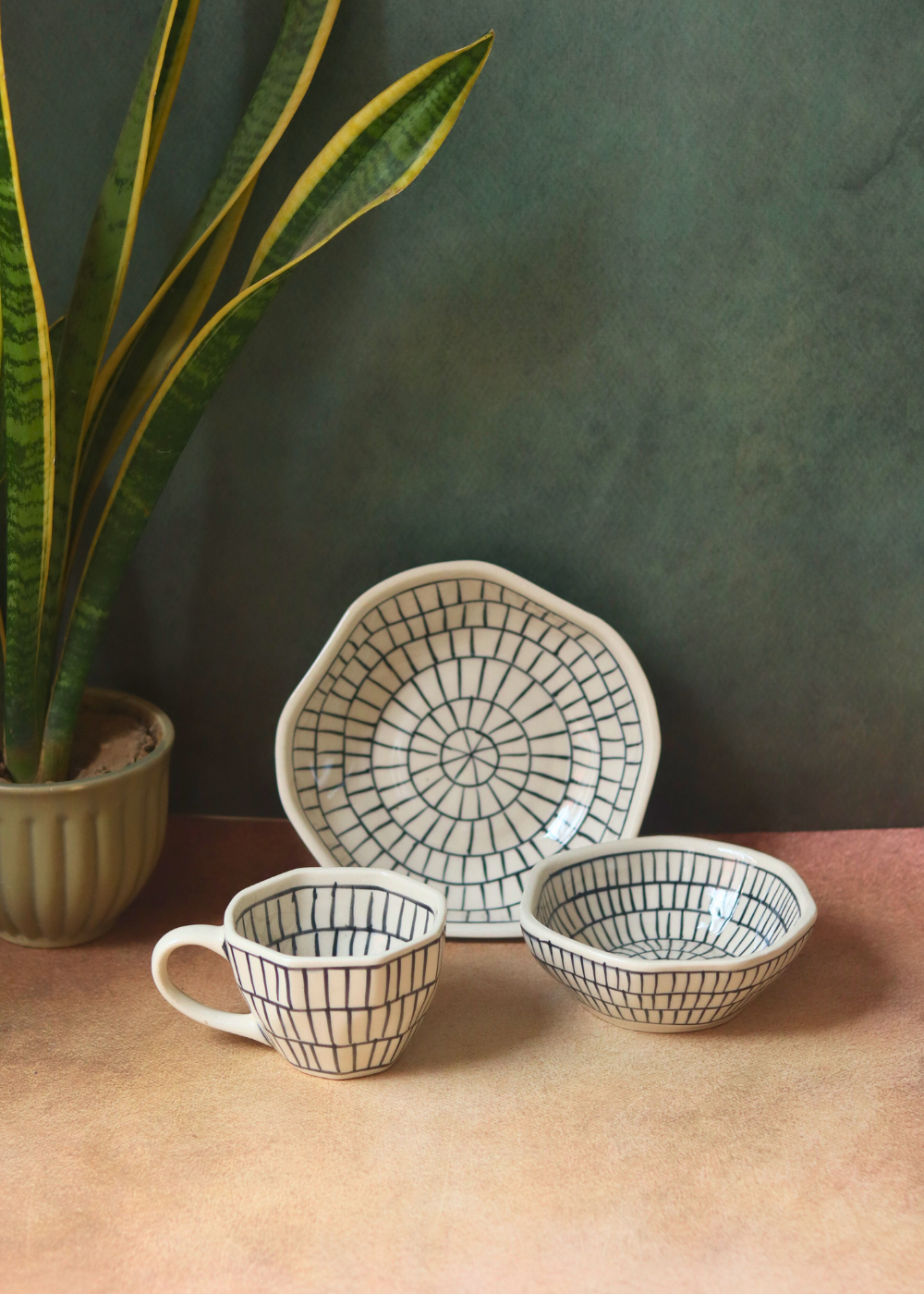Handmade ceramic zebra breakfast set