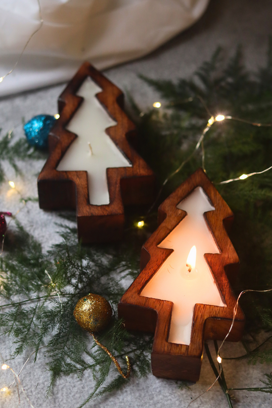 Christmas tree soy wax candle wooden 
