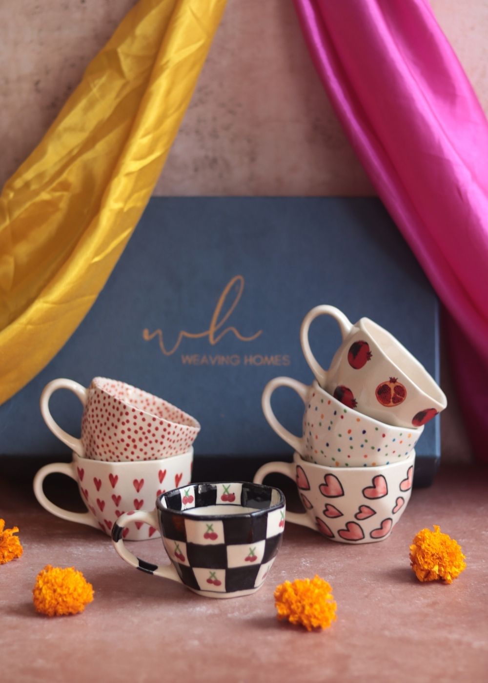 Handmade Set of 6 Heart Bliss Mugs (for the price of 5) Diwali Gift Box