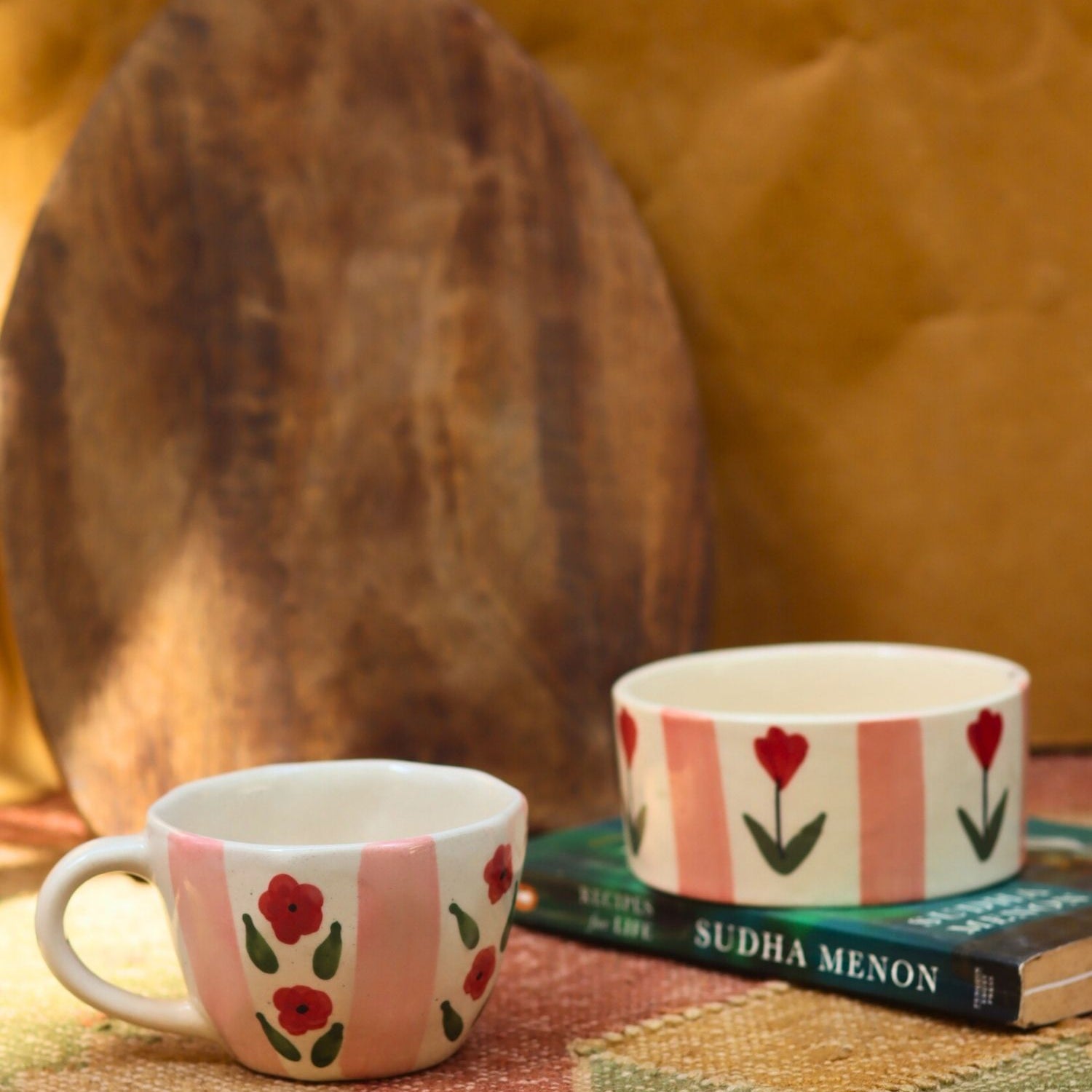 Handmade Set of 2 - Pastel tulip Mug & Bowl Combo