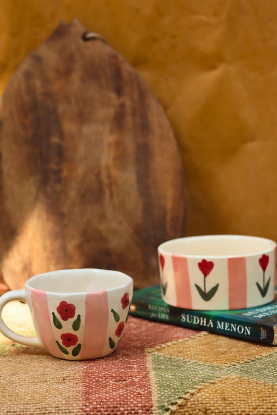 Handmade Set of 2 - Pastel tulip Mug & Bowl Combo