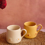 Set of 2 - Yellow & White Lily Mugs handmade in india