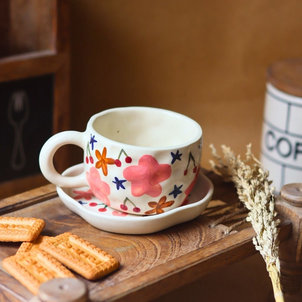 Bloom mug & Handmade dessert Plate made by ceramic
