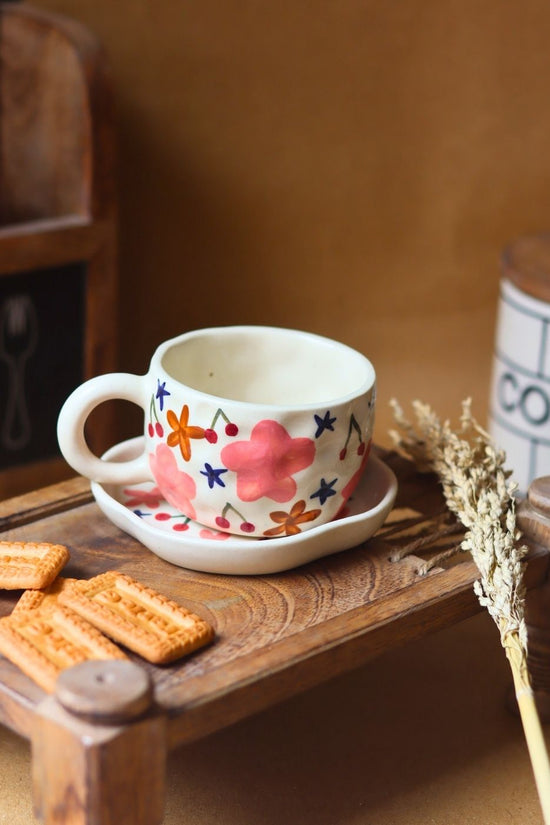 Bloom mug & Handmade dessert Plate made by ceramic