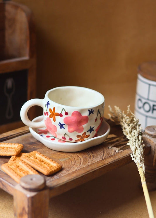 Bloom mug & Handmade dessert Plate made by ceramic