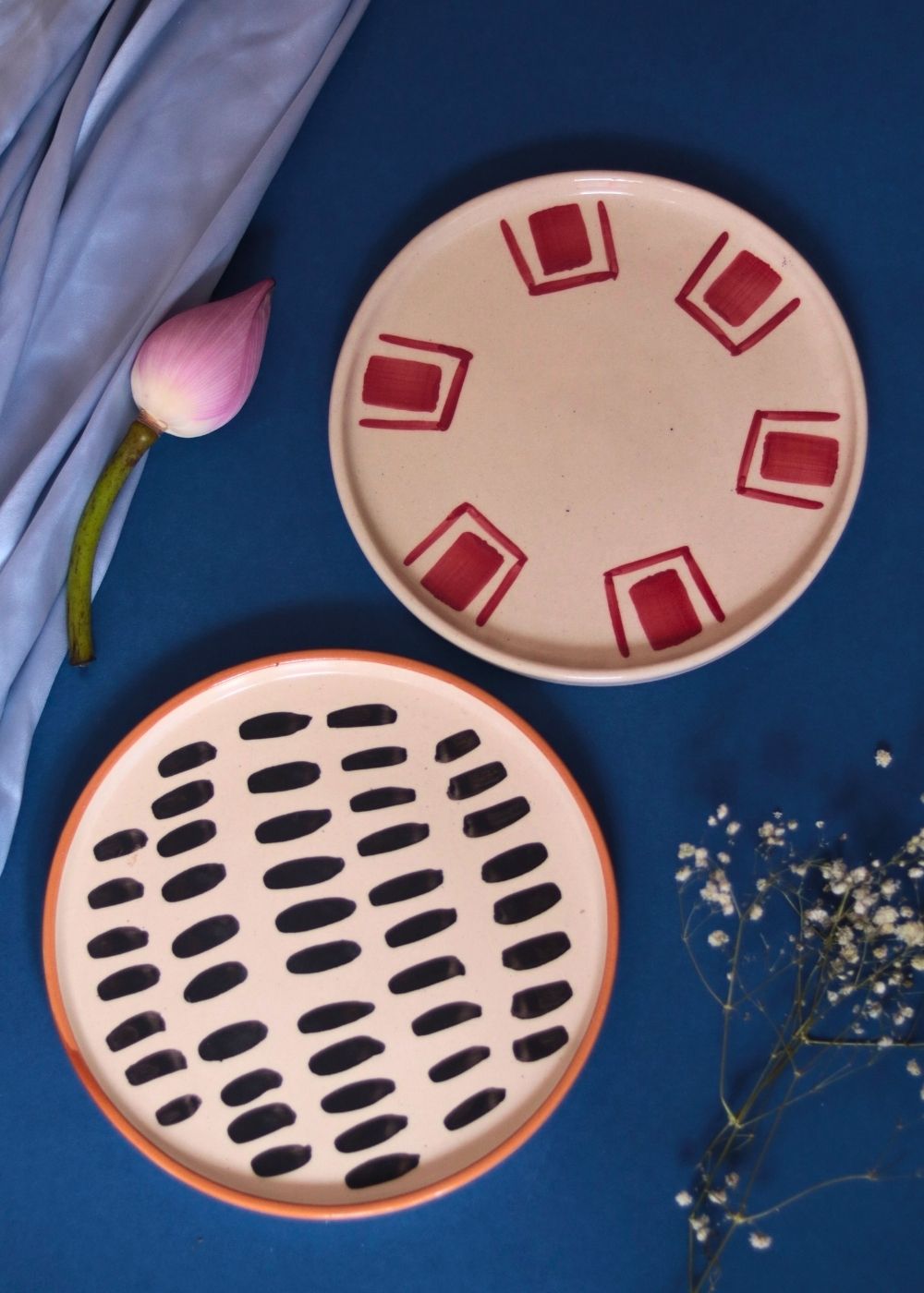 Handmade Set of 2 - Red Brick & Striped Platter